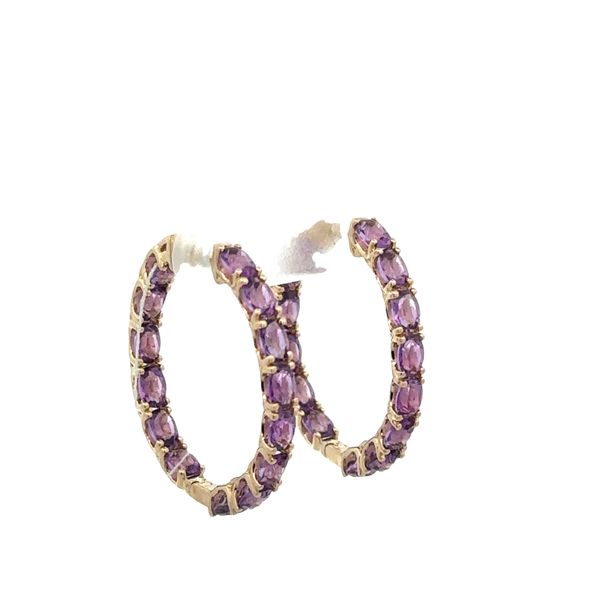 14k Yellow Gold Oval Amethyst Hoop Earrings – 1