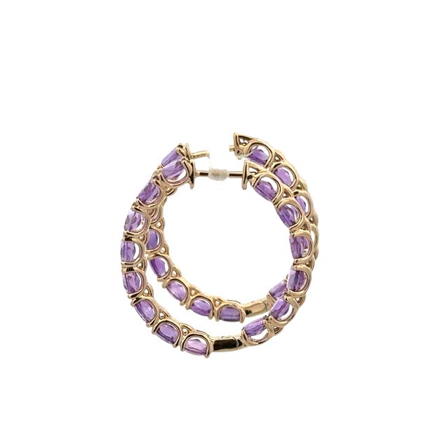 14k Yellow Gold Oval Amethyst Hoop Earrings – 1