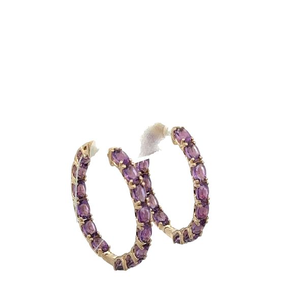 14k Yellow Gold Oval Amethyst Hoop Earrings – 1