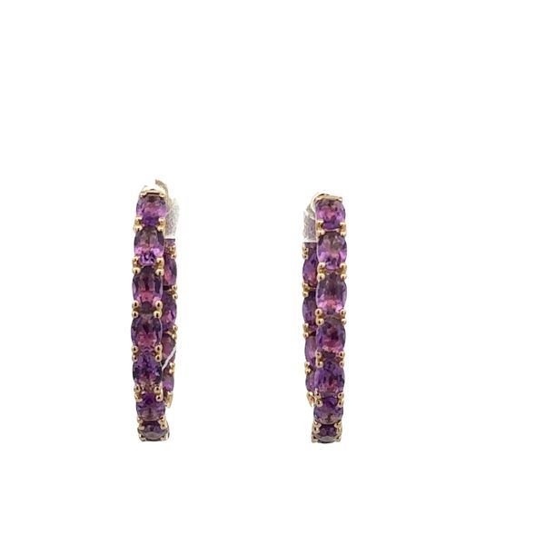 14k Yellow Gold Oval Amethyst Hoop Earrings – 1