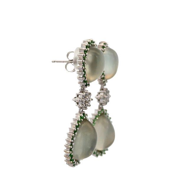 Estate Sonia B 14k White Gold Moonstone, Tsavorite & Diamond Drop Earrings – 1 1/2