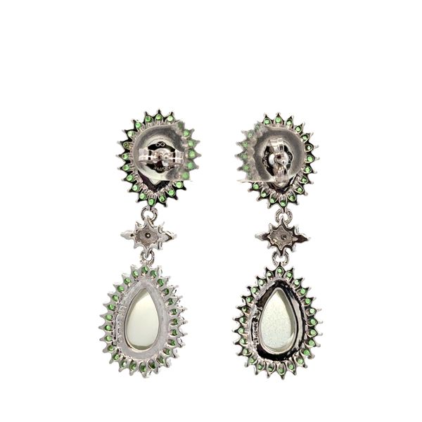 Estate Sonia B 14k White Gold Moonstone, Tsavorite & Diamond Drop Earrings – 1 1/2