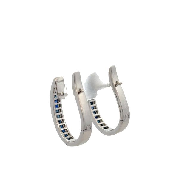 14k White Gold Sapphire & Diamond Elongated Huggie Earrings – 15/16