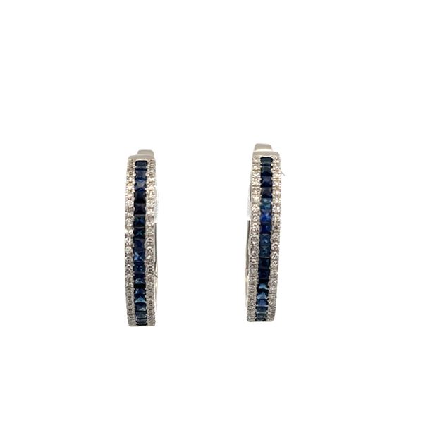 14k White Gold Sapphire & Diamond Elongated Huggie Earrings – 15/16