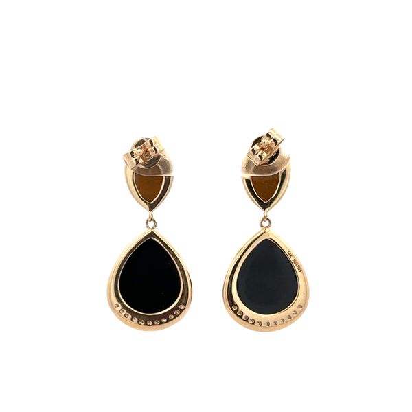 14k Yellow Gold Black Onyx, Tiger’s Eye & Diamond Dangle Earrings Image 2 Perry's Diamonds & Estate Jewelry Charlotte, NC