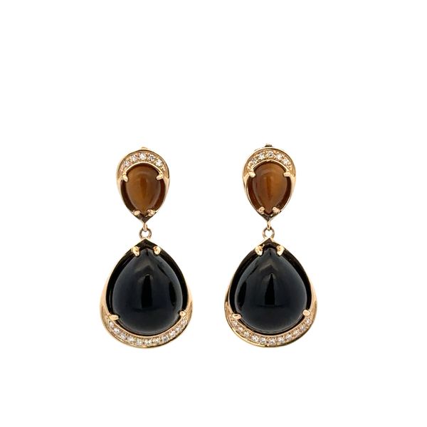 14k Yellow Gold Black Onyx, Tiger’s Eye & Diamond Dangle Earrings Perry's Diamonds & Estate Jewelry Charlotte, NC