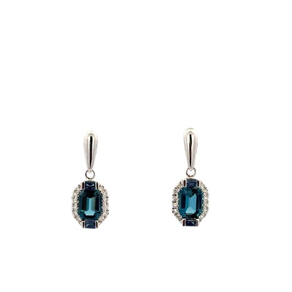 14k White Gold London Blue Topaz, Sapphire & Diamond Dangle Earrings – 5/8