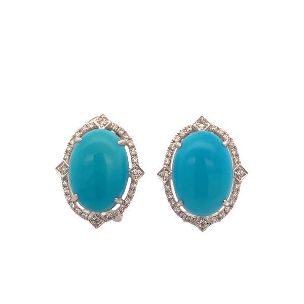 18k White Gold Turquoise & Diamond Statement Earrings – 3/4