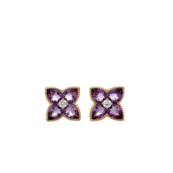 14k Yellow Gold Amethyst & Diamond Floral Stud Earrings – 7.8mm Perry's Diamonds & Estate Jewelry Charlotte, NC