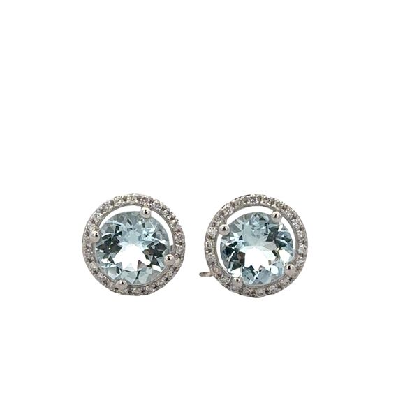 14k White Gold Aquamarine & Diamond Halo Stud Earrings Perry's Diamonds & Estate Jewelry Charlotte, NC