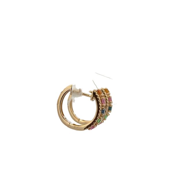 14k Yellow Gold Multicolor Sapphire & Diamond Petite Hoop Earrings Image 2 Perry's Diamonds & Estate Jewelry Charlotte, NC