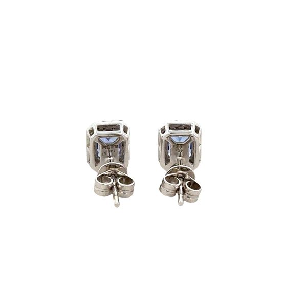 14k White Gold Sapphire & Diamond Halo Stud Earrings Image 2 Perry's Diamonds & Estate Jewelry Charlotte, NC