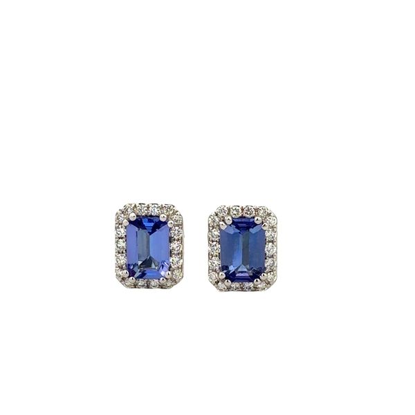 14k White Gold Sapphire & Diamond Halo Stud Earrings Perry's Diamonds & Estate Jewelry Charlotte, NC
