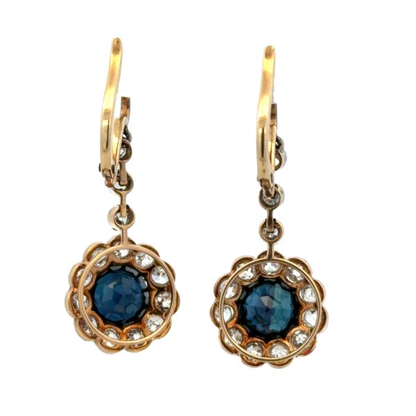 Antique Edwardian Platinum-Topped 18k Yellow Gold Sapphire & Diamond Dangle Earrings – Circa 1910s Image 2 Perry's Diamonds & Estate Jewelry Charlotte, NC