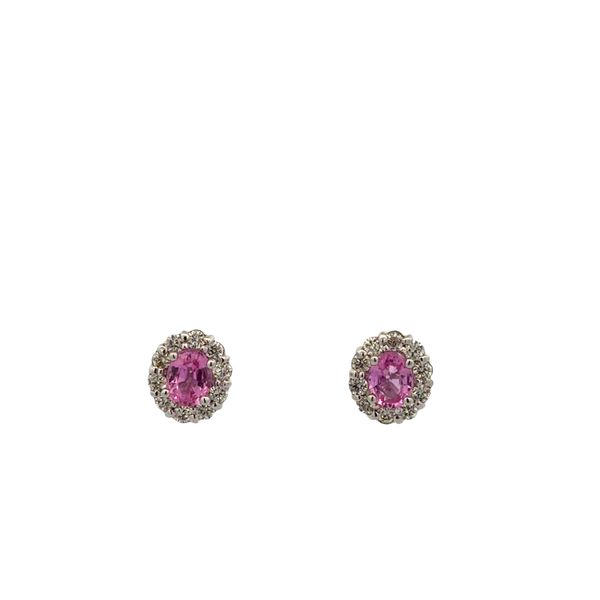14k White Gold Pink Sapphire & Diamond Halo Stud Earrings – 8x7mm Perry's Diamonds & Estate Jewelry Charlotte, NC