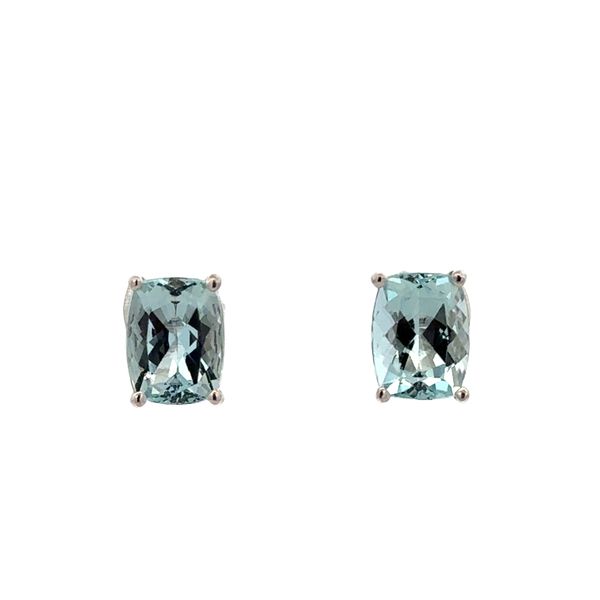 14k White Gold Aquamarine Cushion-Cut Stud Earrings Perry's Diamonds & Estate Jewelry Charlotte, NC
