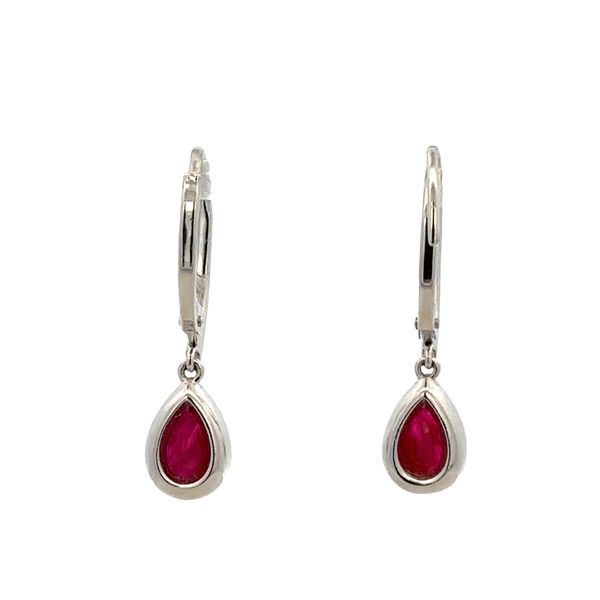 14k White Gold Ruby & Diamond Halo Drop Earrings Image 2 Perry's Diamonds & Estate Jewelry Charlotte, NC