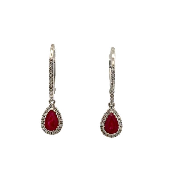 14k White Gold Ruby & Diamond Halo Drop Earrings Perry's Diamonds & Estate Jewelry Charlotte, NC