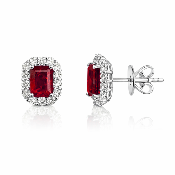 14k White Gold Ruby & Diamond Halo Stud Earrings Perry's Diamonds & Estate Jewelry Charlotte, NC