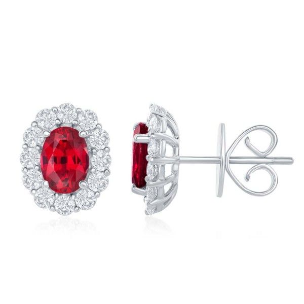 18k White Gold Oval Ruby & Diamond Halo Stud Earrings Perry's Diamonds & Estate Jewelry Charlotte, NC