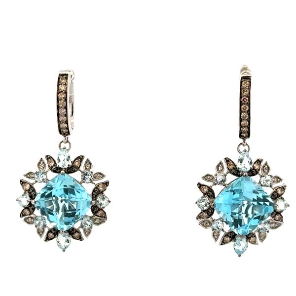 Estate Le Vian 14k White Gold Blue Topaz, Aquamarine & Diamond Drop Earrings Perry's Diamonds & Estate Jewelry Charlotte, NC