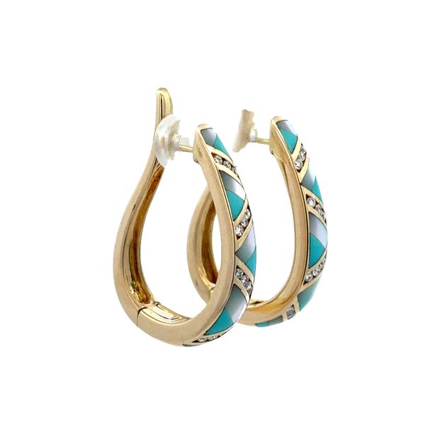Estate Asch Grossbardt 14k Yellow Gold Turquoise, Mother-of-Pearl & Diamond Earrings Image 2 Perry's Diamonds & Estate Jewelry Charlotte, NC