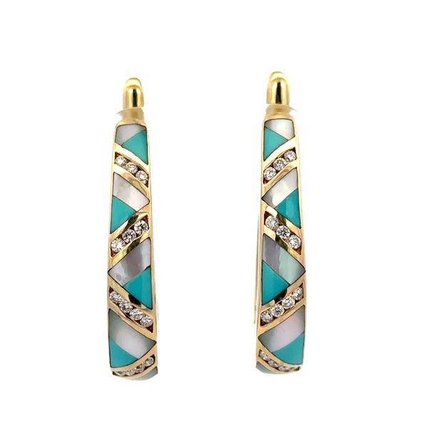 Estate Asch Grossbardt 14k Yellow Gold Turquoise, Mother-of-Pearl & Diamond Earrings Perry's Diamonds & Estate Jewelry Charlotte, NC