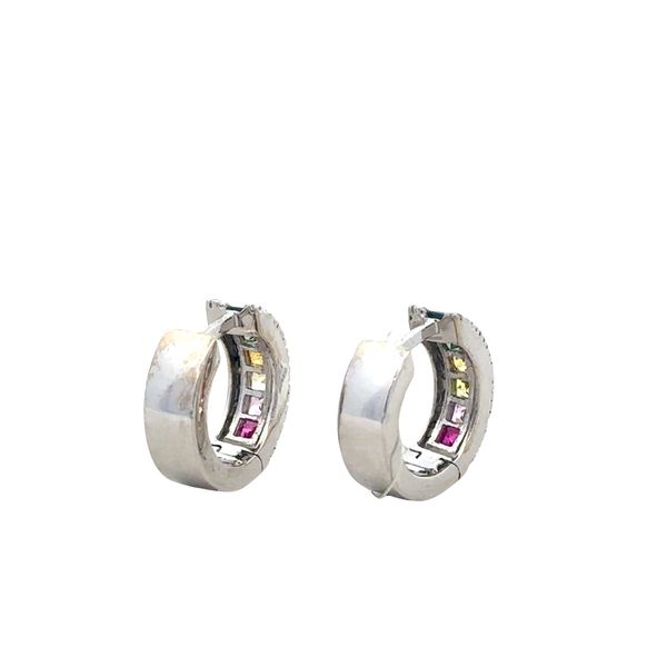 14k White Gold Multicolored Sapphire & Diamond Hoop Earrings Image 3 Perry's Diamonds & Estate Jewelry Charlotte, NC