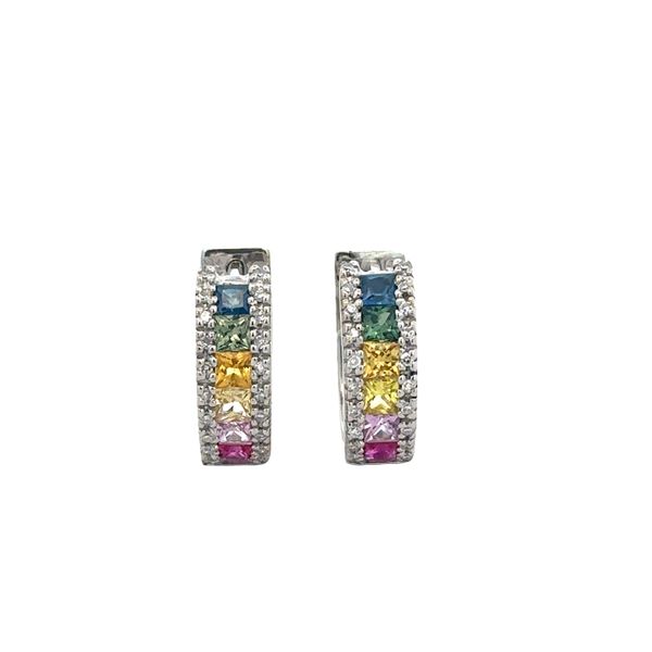 14k White Gold Multicolored Sapphire & Diamond Hoop Earrings Perry's Diamonds & Estate Jewelry Charlotte, NC