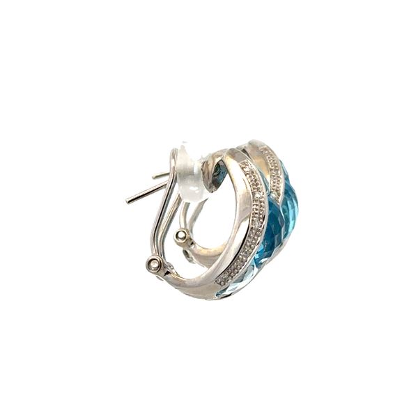 14k White Gold Blue Topaz & Diamond Huggie Earrings – 5/8
