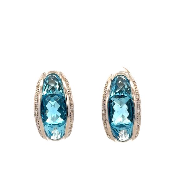 14k White Gold Blue Topaz & Diamond Huggie Earrings – 5/8