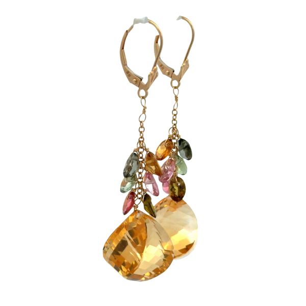 14k Yellow Gold Citrine & Tourmaline Briolette Dangle Earrings Image 2 Perry's Diamonds & Estate Jewelry Charlotte, NC