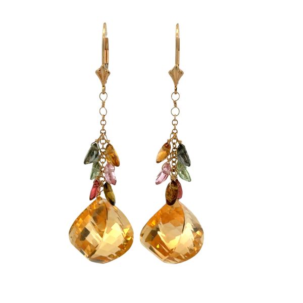 14k Yellow Gold Citrine & Tourmaline Briolette Dangle Earrings Perry's Diamonds & Estate Jewelry Charlotte, NC