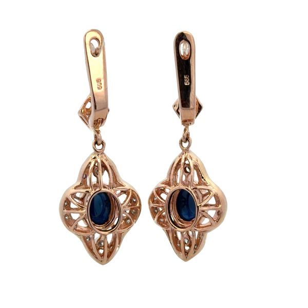 14k Rose Gold Blue Sapphire & Diamond Quatrefoil Drop Earrings Image 2 Perry's Diamonds & Estate Jewelry Charlotte, NC