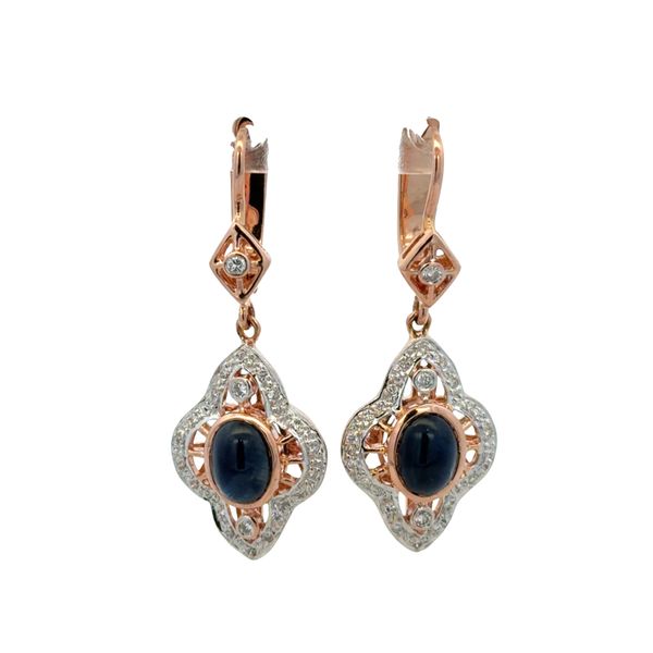 14k Rose Gold Blue Sapphire & Diamond Quatrefoil Drop Earrings Perry's Diamonds & Estate Jewelry Charlotte, NC