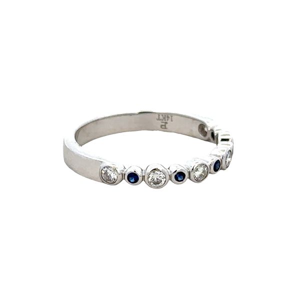 14k White Gold Sapphire & Diamond Alternating Bezel Band – Size 6.5 Image 2 Perry's Diamonds & Estate Jewelry Charlotte, NC