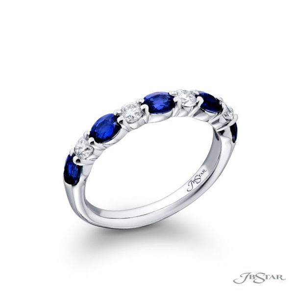 Platinum Sapphire & Diamond Alternating Band Ring – Size 6.5 Image 2 Perry's Diamonds & Estate Jewelry Charlotte, NC