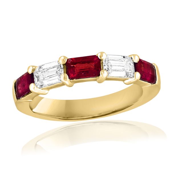 14k Yellow Gold Ruby & Emerald Cut Diamond Five-Stone Band – Size 6.5 Perry's Diamonds & Estate Jewelry Charlotte, NC