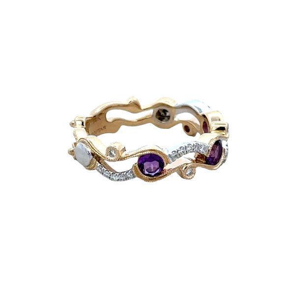 14k Two-Tone Gold Amethyst & Diamond Openwork Band – Size 6 Image 2 Perry's Diamonds & Estate Jewelry Charlotte, NC