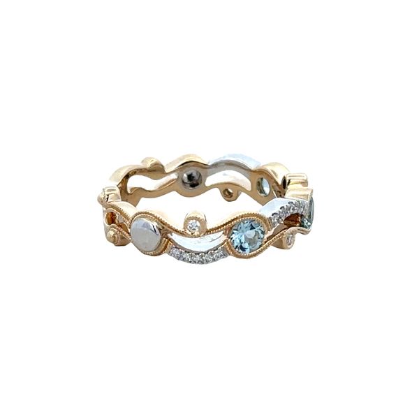 14k Two-Tone Gold Aquamarine & Diamond Openwork Band – Size 6 Image 2 Perry's Diamonds & Estate Jewelry Charlotte, NC