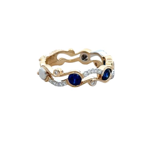 14k Two-Tone Gold Blue Sapphire & Diamond Openwork Band – Size 6 Image 2 Perry's Diamonds & Estate Jewelry Charlotte, NC