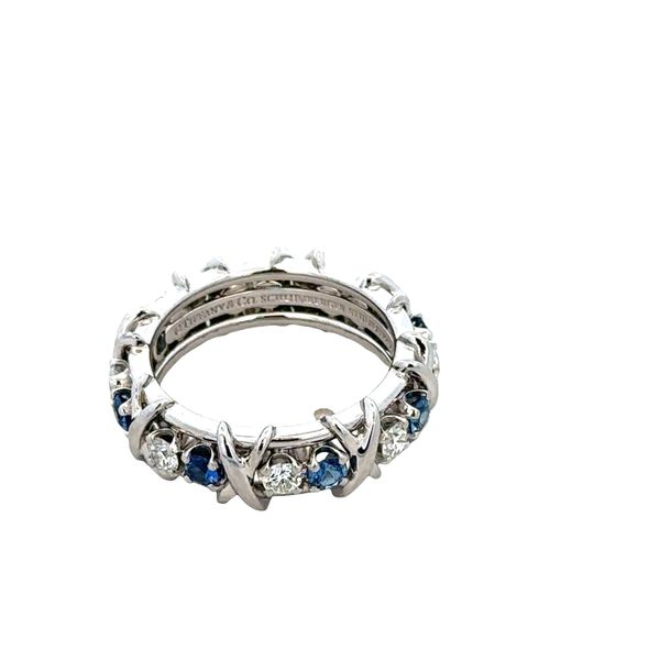 Estate Tiffany & Co. Schlumberger Platinum Sapphire & Diamond X Motif Eternity Band – Size 7 Image 2 Perry's Diamonds & Estate Jewelry Charlotte, NC
