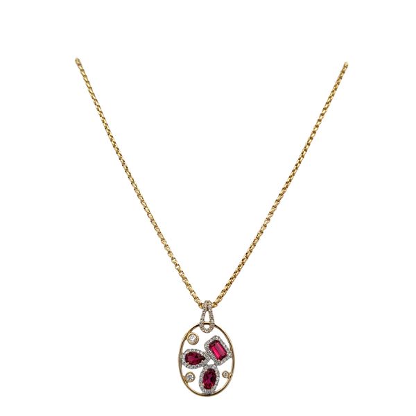 14k Yellow & White Gold Rubellite & Diamond Oval Pendant Image 2 Perry's Diamonds & Estate Jewelry Charlotte, NC