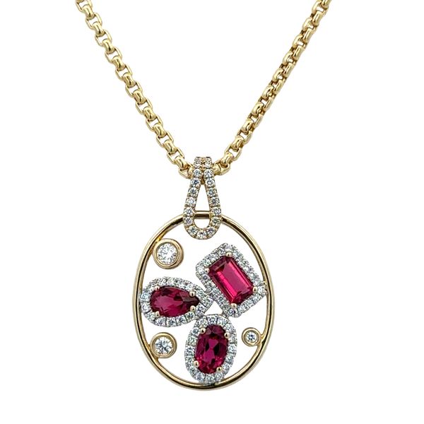 14k Yellow & White Gold Rubellite & Diamond Oval Pendant Perry's Diamonds & Estate Jewelry Charlotte, NC