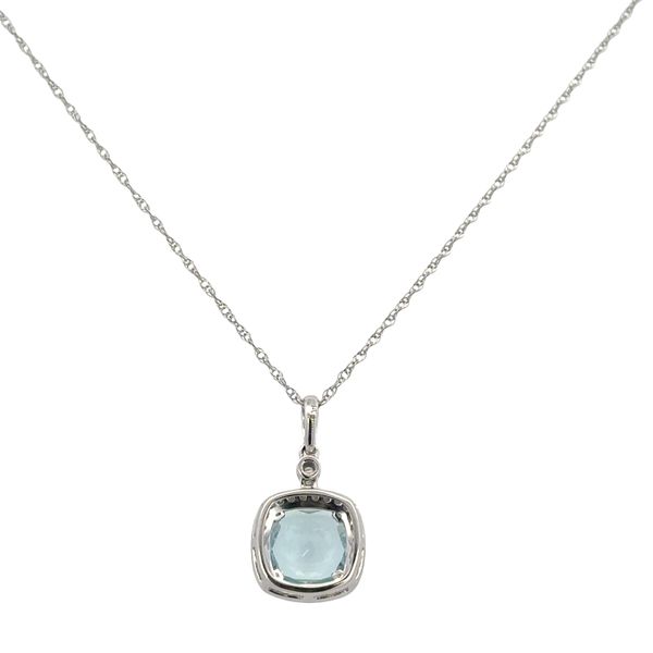 14k White Gold Cushion Cut 1.90ct Aquamarine & Diamond Halo Pendant Necklace Image 2 Perry's Diamonds & Estate Jewelry Charlotte, NC