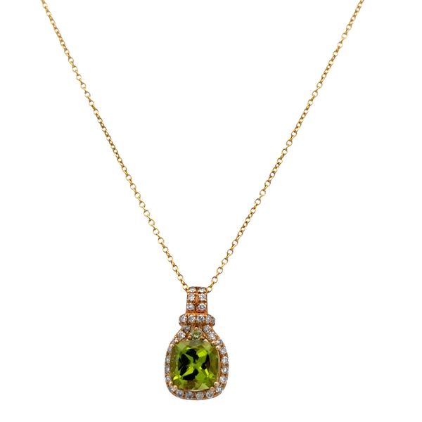 14k Yellow Gold Peridot and Diamond Halo Pendant Necklace Image 2 Perry's Diamonds & Estate Jewelry Charlotte, NC