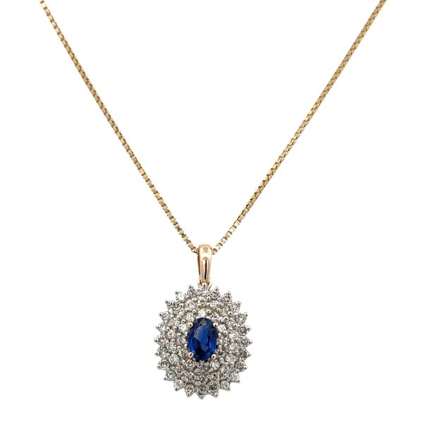 14k White Gold Sapphire & Diamond Triple Halo Pendant Necklace Perry's Diamonds & Estate Jewelry Charlotte, NC