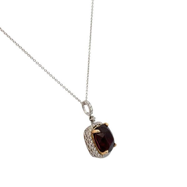 14k White Gold Garnet and Diamond Halo Pendant Necklace Image 2 Perry's Diamonds & Estate Jewelry Charlotte, NC