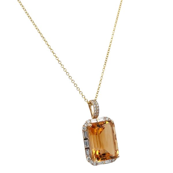 14k Yellow Gold Citrine & Diamond Halo Pendant Necklace – 18