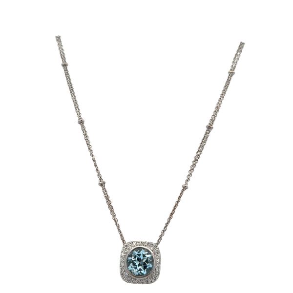 14k White Gold Double Strand Blue Topaz & Diamond Necklace – 16
